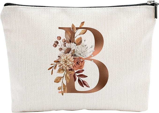YKYENR A-Z Boho Personalized Cosmetic Bag-Floral Cotton Letter Makeup Bag With Zipper-Artistic Cosmetic Bag For Travel-Bride,Birthday Gift For Women Daughter Friends-Women Makeup Organizer-A02