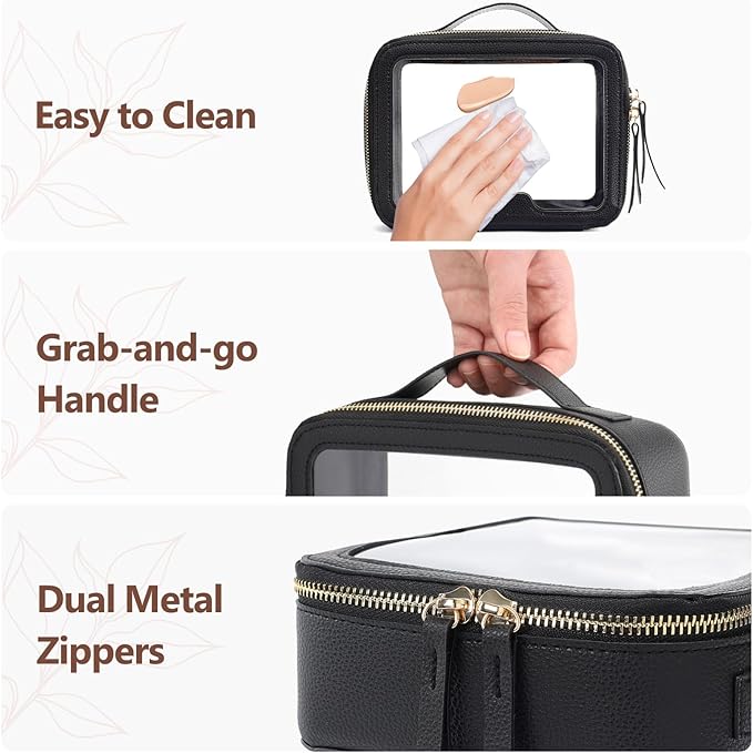 PACKISM Clear Makeup Bag Foldable - Medium TSA Approved Toiletry Bag, Black
