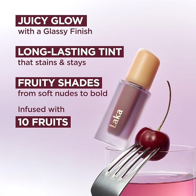 Laka Fruity Glam Tint, Glowing Lip Stain with Wide Color Spectrum, Hydrating & Lightweight Texture, Long-Lasting Bold Stain, Non-Sticky, Vegan, K-Beauty (#125 Mango, 4.5g/0.15oz)