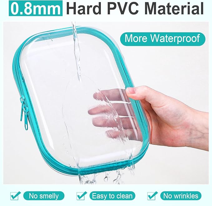 Sanwuta 6 Pcs Clear Hard Zipper Case Plastic Zipper Pouches Transparent Makeup Bag Pencil Case Pouches Toiletry Diaper Bag for Travel Toy Storage Organizer Bins(Teal,7.87 x 5.9 x 2 Inch)