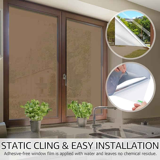 HIDBEA One Way Mirror Window Film, Brown Silver, 17.5 x 78.7 Inch