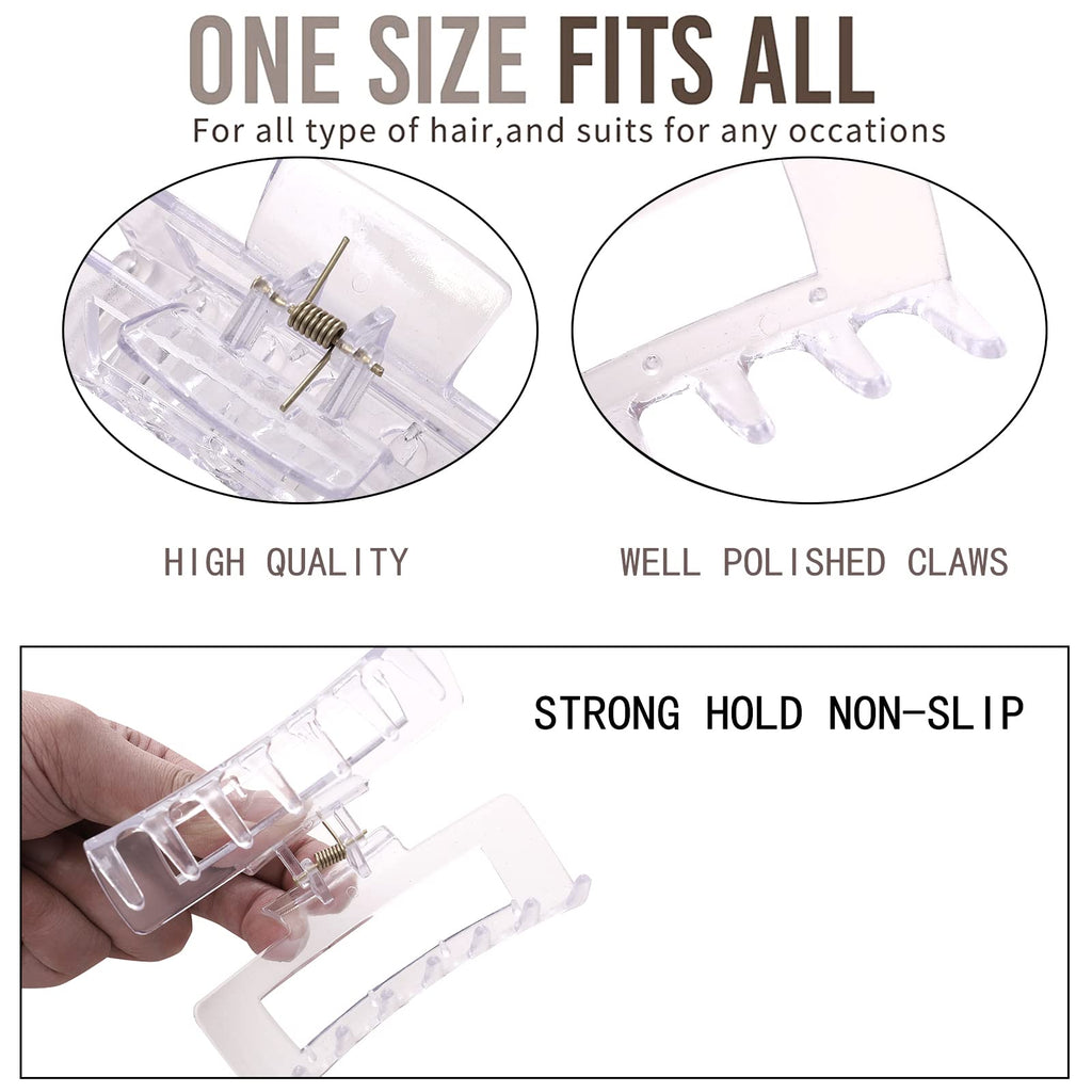 12 Pack Clear Square Claw Clips, Big and Small Neutral Rectangle Hair Claw Clips, Non-slip Matte Large Hair Clips for Women,Strong Hold jaw clip for Thick Thin Hair