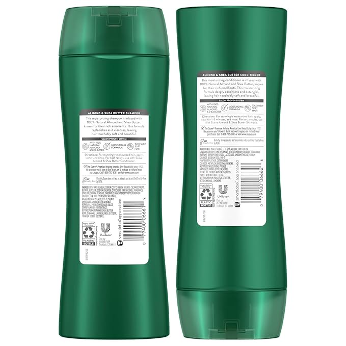 Suave Almond & Shea Butter Shampoo and Conditioner for Dry Hair – Moisturizing Hair Products for Women & Men, Frizz Control, 12.6 Oz Ea