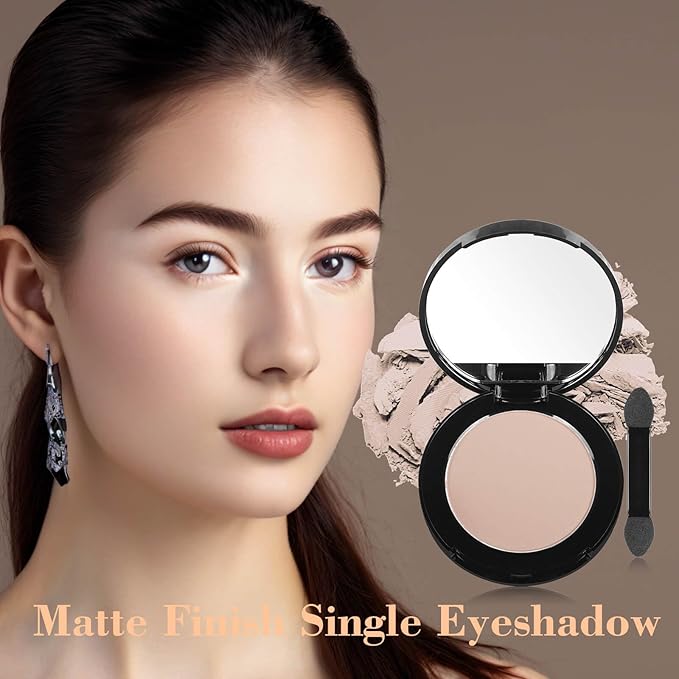 MEICOLY Beige Brown Eyeshadow with Mirror,Matte Eye Shadow Palette,Pressed Powder Single Eyeshadow for Women and Girls,Eye Makeup Eyelid Color,High Pigment,Long Wearing,Waterproof