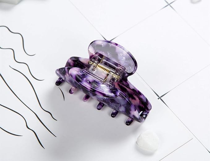 Prettyou Handmade Celluloid Acetate French Design Barrettes Tortoise Shell Claws Hair Claw Luxury Fashion Accessories Hair Clip for Women (Purple)
