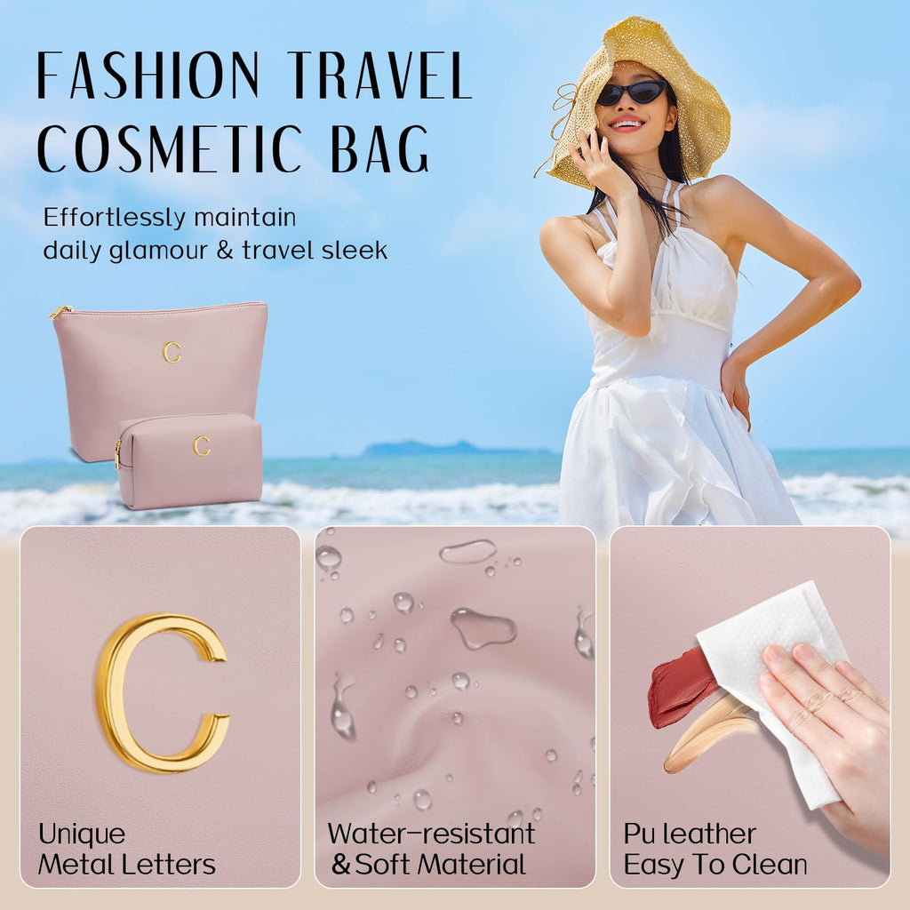 CLOUDWINGS Gifts for Women Girls Personalized Initial Travel Makeup Bag