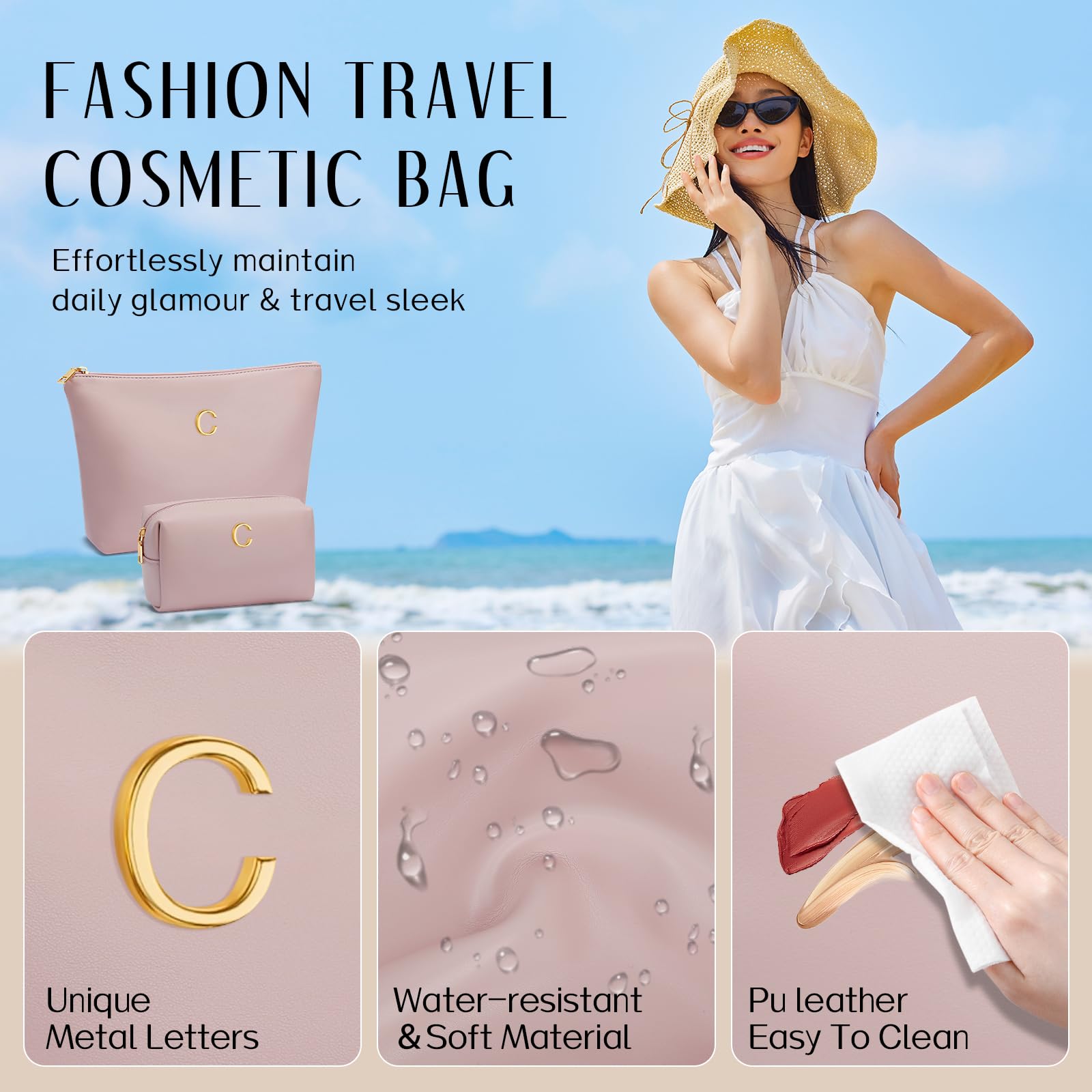 CLOUDWINGS Gifts for Women Girls Personalized Initial Travel Makeup Bag