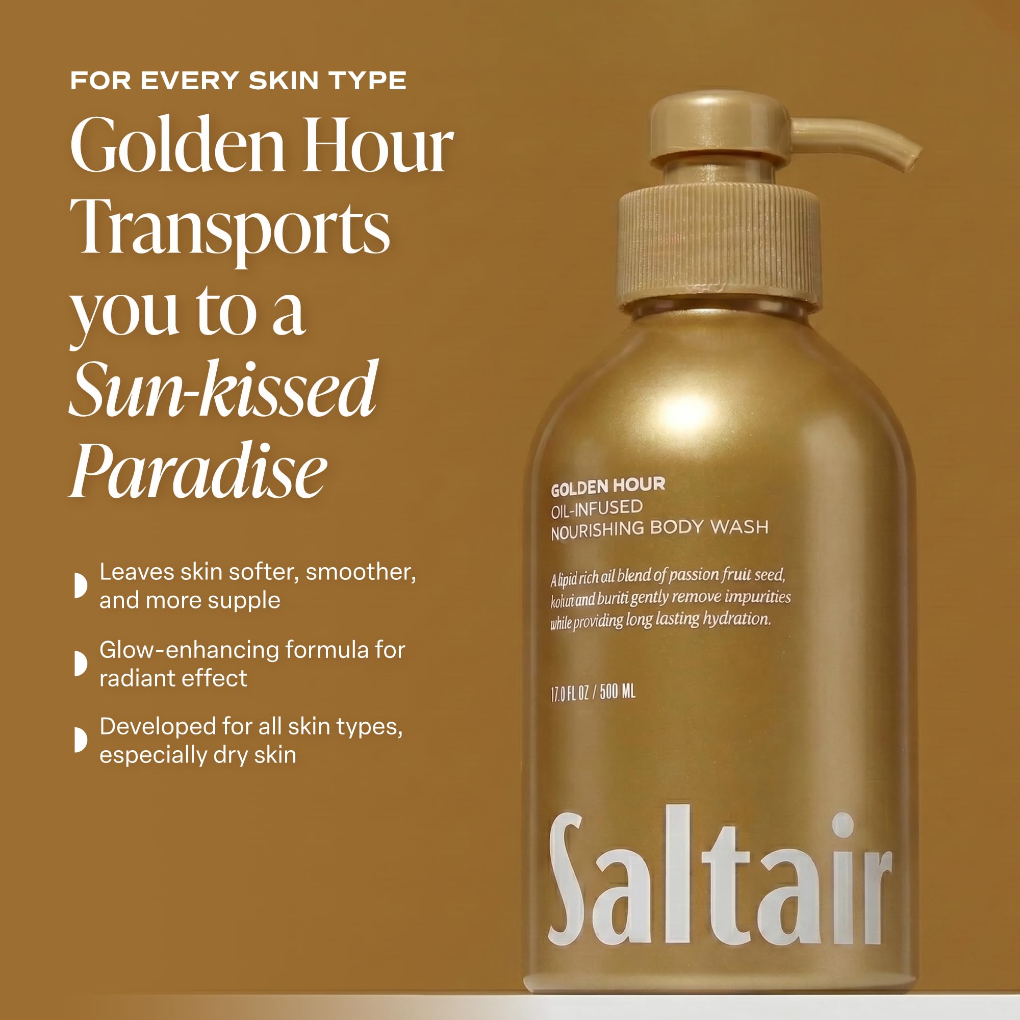 Saltair Body Wash 2-Pack – Moisturizing Body Wash with Vitamin E & Hydrating Oil Blend – Scented Shower Gel for Women and Men – Golden Hour Scent, 2x 17oz – Vegan, Cruelty-Free, Paraben-Free