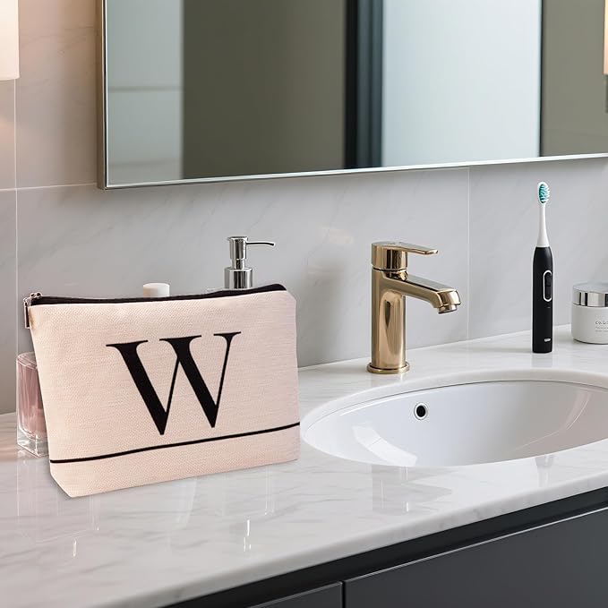 HDYHDY Letter A-Z Initial Personalized Makeup Bags, Birthday Gifts for Women, Monogrammed Gifts for Women Mom Sister Best Friend Bride Bridesmaid, Mothers Day, Christmas, Small Travel Cosmetic Bag (W)