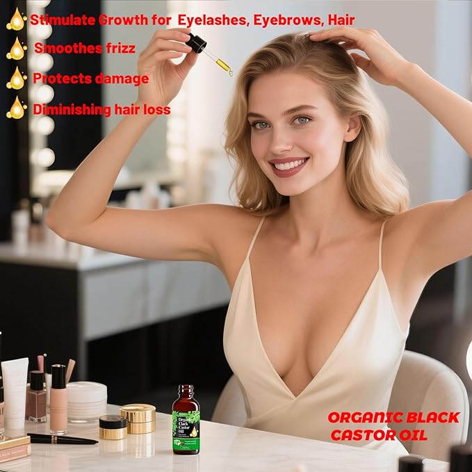 Etimisa Organic Black Castor Oil,100% Pure Natural,Cold Pressed, Glass Bottles, Hair,Eyebrow Care, Skin Care, Castor Oil for Body & Carrier Oil