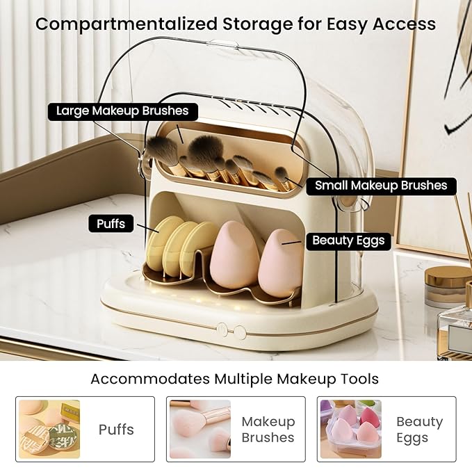 3-in-1 Makeup Brush Dryer, Timed Cleaner & Storage for Brushes and Sponges
