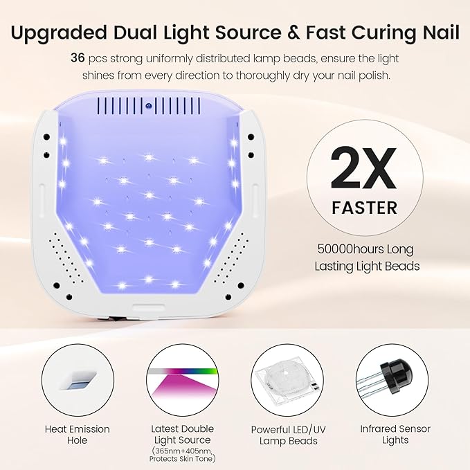 Lavinda 54W UV LED Nail Lamp for Gel Polish, Frosted Silver Glitter