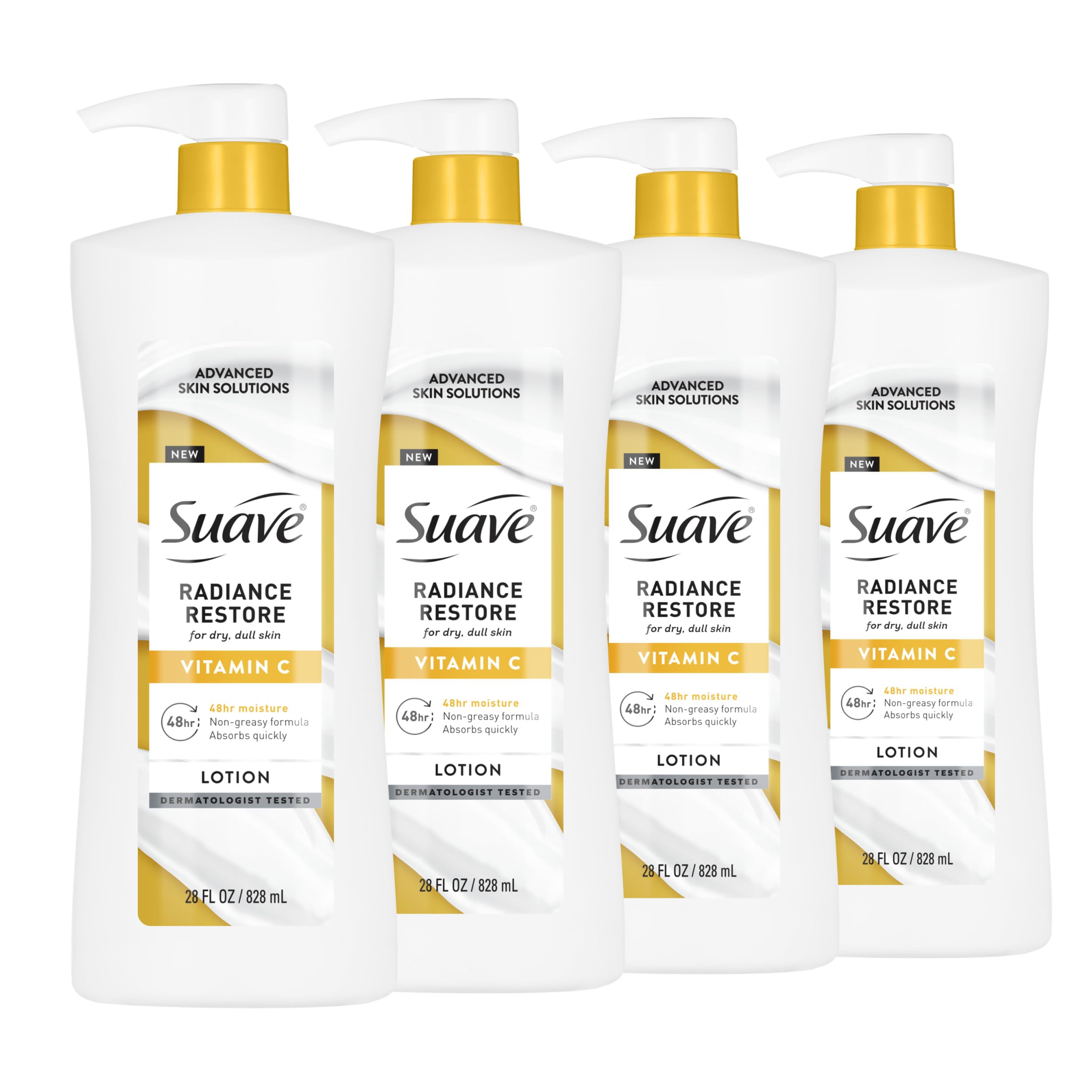 Suave Soothing Hydration Hand & Body Lotion With Aloe Vera Refreshes Dry Skin, Fast Absorbing, Intensive Moisturizing Cream For Women, Non Greasy, Allergen Free, 28 FL OZ, 4 Pack