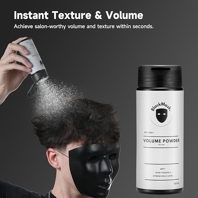 BlackMask Texture Powder for Men, Easy to Apply - Instantly Adds Texture & Volume, All-Natural Ingredients, Strong Hold, Hair Powder for Men (Pack of 3)