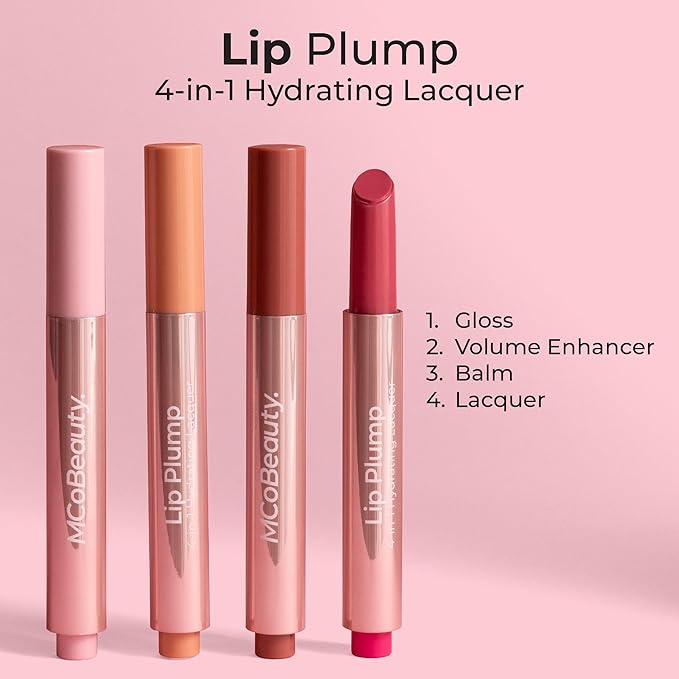 MCoBeauty Lip Plump 4-in-1 Hydrating Lacquer - Luella, Caramel Nude