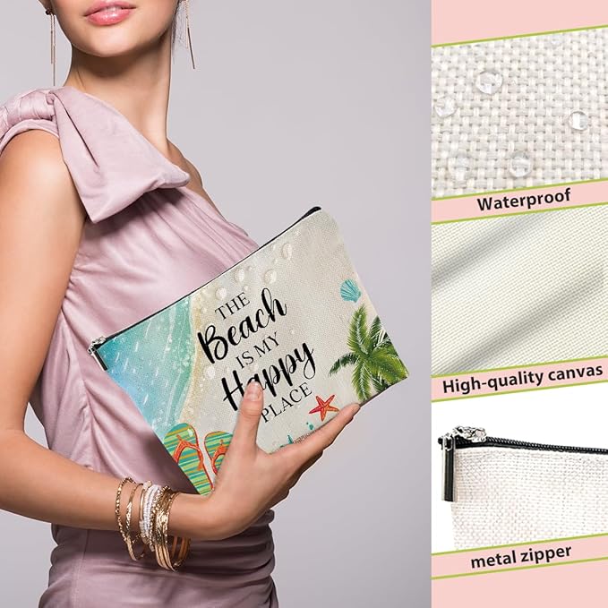 4 PCs Beach Vacation Makeup Bag, Beach Gifts, Cruise Gifts Cosmetic Bag