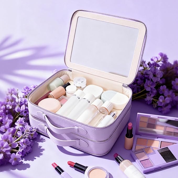 idoltimes Clear Makeup Bag,Large Toiletry Case for Women,PU Leather Travel Cosmetic Bag,Detachable Makeup Case,Double Compartment Make up Organizer