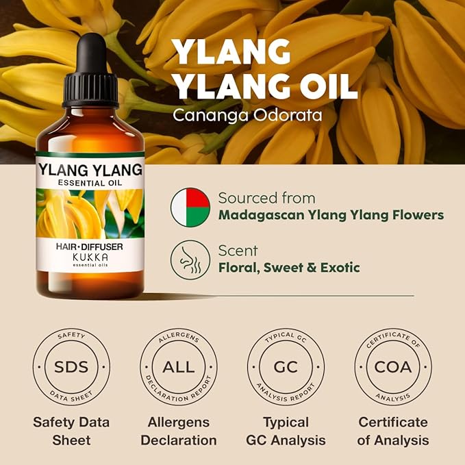 100% Pure Ylang Ylang Oil - 4 Fl Oz Ylang Ylang Essential Oil for Hair, Skin, Diffuser, Aromatherapy & DIY Soap Making Scent
