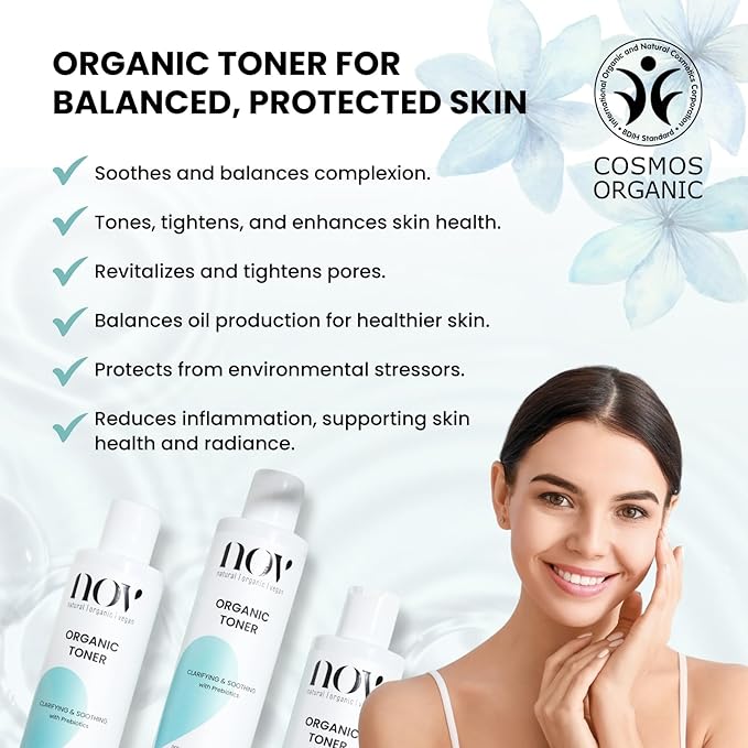 Nov Natural Organic Vegan Organic Toner | Skin Care, Face Moisturizer 6.76 Fl. Oz., Rose Water, Aloe Vera