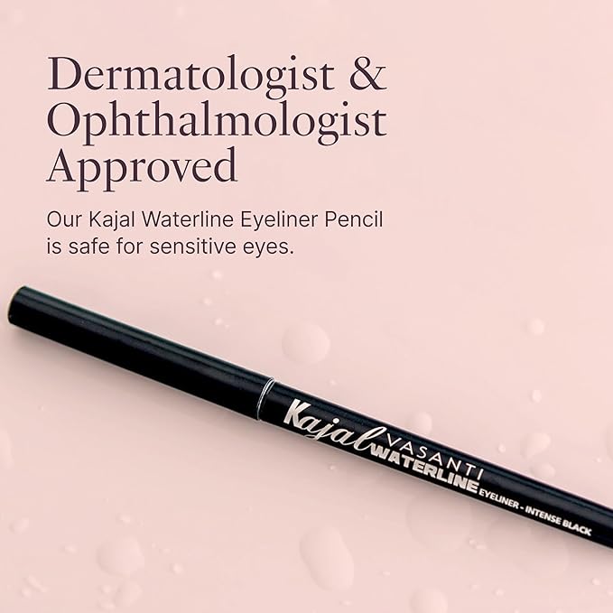 VASANTI Kajal Waterline Eyeliner (Intense Black) | Long-Lasting, Blendable Waterline Eye Liner | Smudge-Proof and Water-Resistant Eyeliner Pencil for Sensitive Eyes | Ophthalmologist Approved & Tested