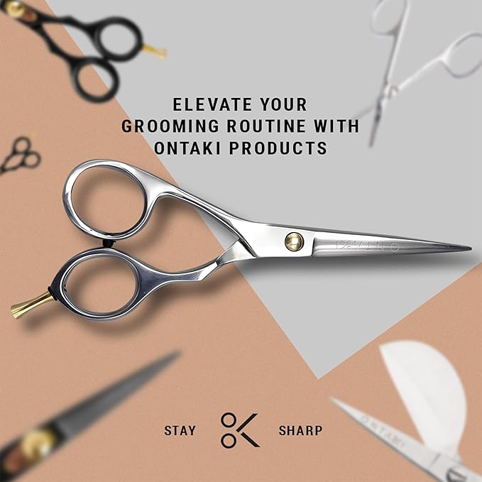 Ontaki Beard & Mustache Scissors & Combs for Men - 5.5" Silver, Right Hand