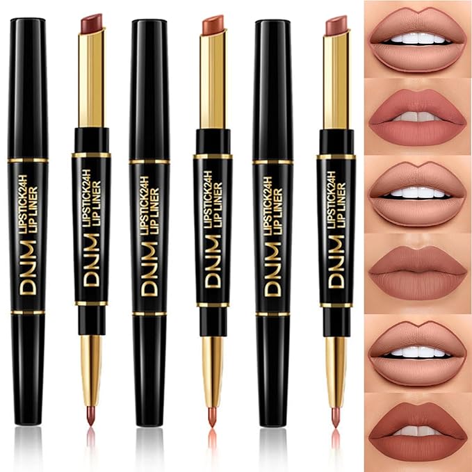 Aseawave 3Pcs Lip Liner and Lipstick Combo Set, Chestnut Nude Brown Lipgloss for Women Magic Lipstain 24 Hours Original Lip Liner Makeup Stain Long Lasting Waterproof Smudge Proof labial