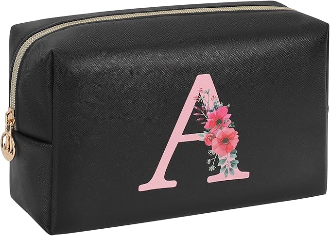 Initial Makeup Bag for Women, Travel Makeup Bag Small Cosmetic Bag, Birthday Gifts for Girls and Women, Teen Girls Gifts Trendy Stuff, Personalized Gifts for Grandkids Teacher Friends Bride Bridesmaid