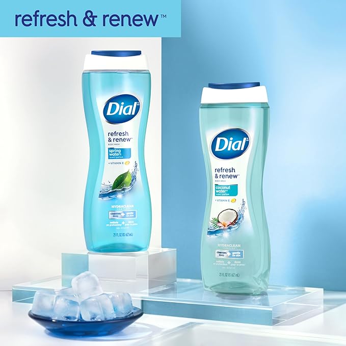 Dial Body Wash, Refresh & Renew Spring Water, 23 Fl Oz (Pack of 3), Hydraclean Complex & Vitamin E, Gentle, Leaves Skin Feeling Nourished, Dermatologist-Tested, No Parabens & Sulfates