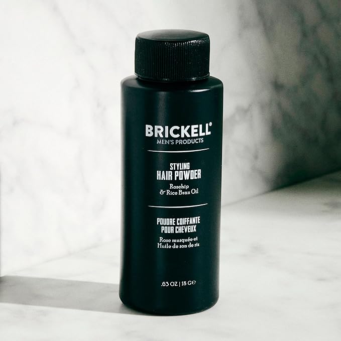 Brickell Men's Styling Hair Powder For Men, Creates Volume, Non-Greasy Texturizing Powder, With Rosehip, Rice Bran Oil, and Arrow Root Powder, 18g, Fragrance-Free