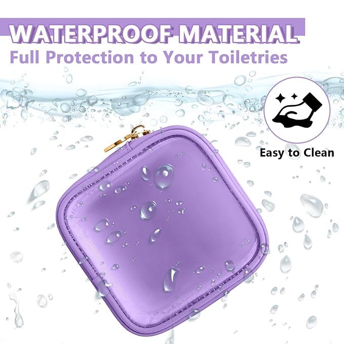 UIXIZQ Clear Mini Makeup Bag for Purse, Small Nylon&PVC Cosmetic Travel Bag TSA Approved Toiletry Bag with Zipper, Preppy Transparent Makeup Travel Bag Coin Purse for Women Men Girls(Mini-Purple)