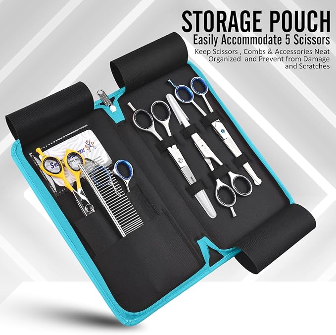 Shears Professional Leather 5 Scissor & Shear Storage Case for Hairstylist - Hairdresser -Scissor Holder Perfect for home-saloon use (TURQUOISE)