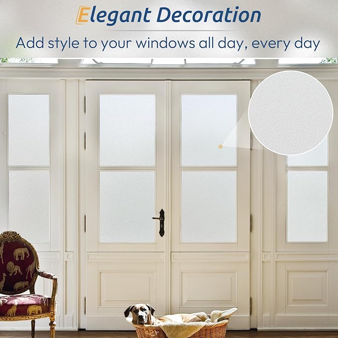 rabbitgoo Window Privacy Film, Frosted Glass Window Clings, Static Cling UV Heat Blocking Door Stickers for Home Bathroom, Removable Indoor Decal Coverings Day and Night, Pure, 17.5 x 157 Inches