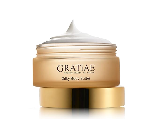 Gratiae organic beauty by nature silky body butter, anti aging skin care shea butter, moisturizer, hydrating stretch mark cream, firming, neck & Décolleté, Apple, Green Tea