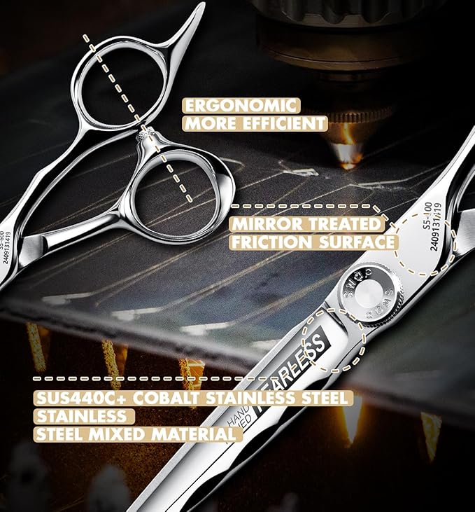 GGPH Professional Hair Cutting Scissors - SUS 440C & Cobalt Stainless Steel Barber Shears Fine Adjustment Tension Premium Shears for Hair Cutting (Hair Cutting Scissors S5, 5.5 Inches)