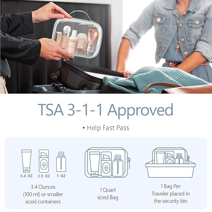 PACKISM Clear Makeup Bag Travel - TSA Approved Toiletry Bag, 3 Pack Green