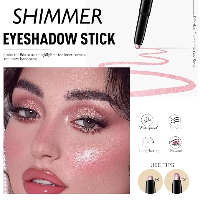 Wugbc Shimmer Eye Shadow Stick, Cream Eyeshadow Stick Long-Lasting Crease-Proof Blendable Eye Brightener Pencil Multi-use for Eyeliner Highlighter Smooth Cream to Powder Eyes Crayon Makeup, 8 FANCY