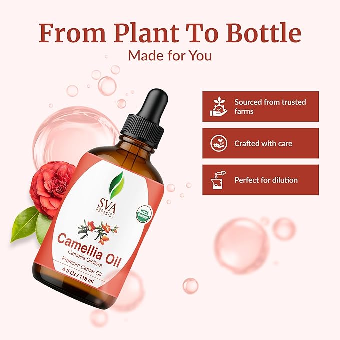 SVA Organic Camellia Seed Carrier Oil with Dropper, 4 Fl Oz (118 ml)