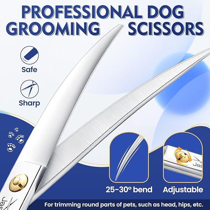JASON Curved Dog Grooming Scissors - Professional 7" Downward Shears