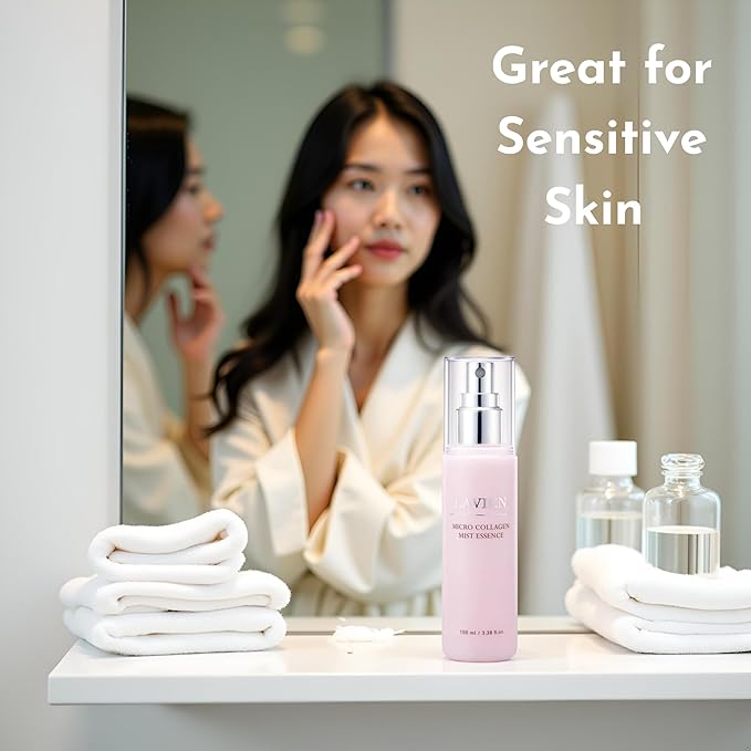 LAVIEN - Collagen Face Mist Spray - 62.7% Hydrolyzed Collagen Hydrating Facial Mist - Korean Skincare Essence with Elastin & Peptides for Plump Skin - 3.38 FL Oz