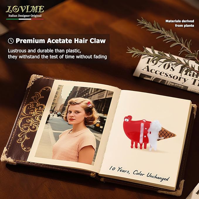 LOVIME Small Summer Hair Claw Clips for Women Girls - Italian Ice cream Cone Hair Accessories for Women Girls Fun Acetate Mini Hair Clips for Thin & Thick Hair Mothers Day Gifts for Mom Gift Box
