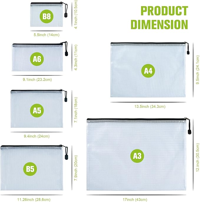 12PCS Mesh Zipper Pouch Bags: Black Clear Zipper Pouches for Classroom