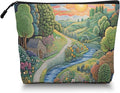 Scribesense Cosmetic Bags Travel Makeup Toilet Case Waterproof Pouch for Women Girls 6.7X9.45inches - Idyllic Country Landscape With Path And Sun