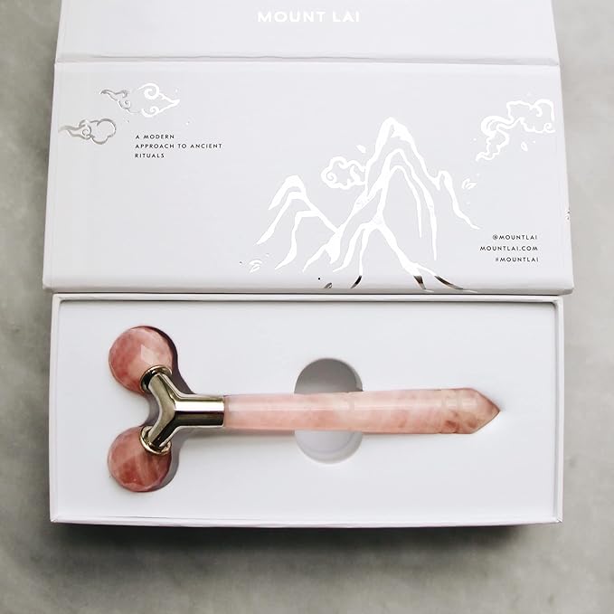 Mount Lai Rose Quartz Tension Melting Massager for Face and Neck | Rose Quartz Face Roller and Neck Massager for Relieving Tensions and Stress