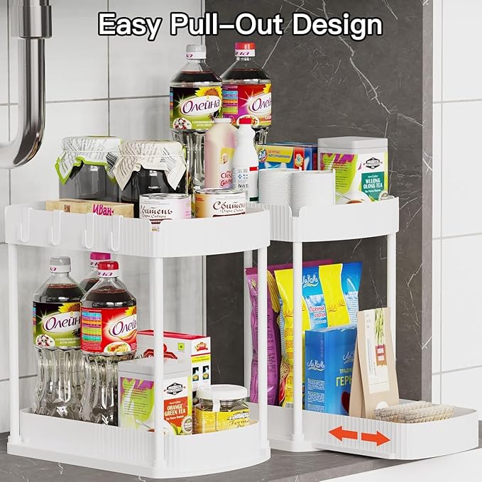 Multi-Purpose Pull-Out Storage Organizers, Under Sink & Cabinet Storage, 12.8 Inch, White (白色)