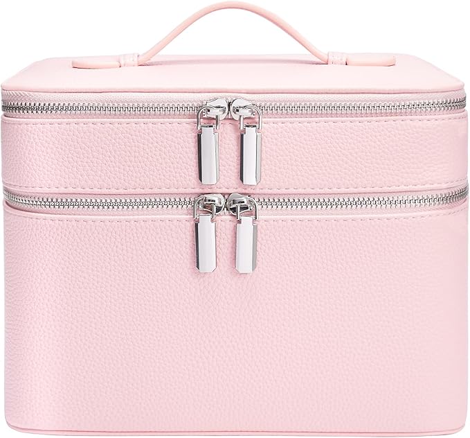 idoltimes Makeup Case, Large Capacity Waterproof Double Layer Cosmetic Bag with Removable Divider, Double Compartment Brush Organizer, Multi-functional Travel Organizer