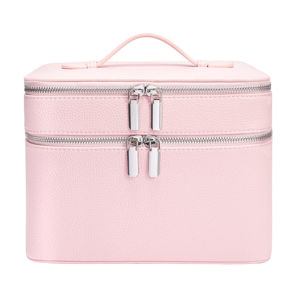 idoltimes Makeup Case, Large Capacity Waterproof Double Layer Cosmetic Bag with Removable Divider, Double Compartment Brush Organizer, Multi-functional Travel Organizer