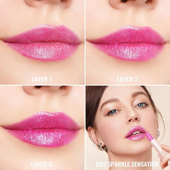 Oulac Warm Pink Shimmer Lipstick, Sparkle Lip Color, Vegan Makeup