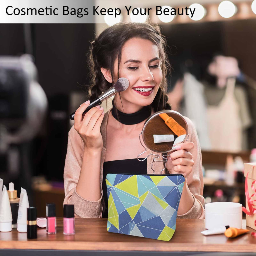 Kalygon Woman Makeup Bag Triangle, Geometric Stripe Triangle Makeup Bags Travel Cosmetic Bags Toiletry Makeup Organizer Pencil Pouch Make Up Cosmetic Bag For Owners Lady Birthday Gifts