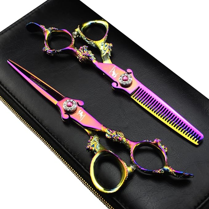 ROCOCO 6 Inch Hand Sharpened Hair Cutting Scissors Set with Case - Rainbow