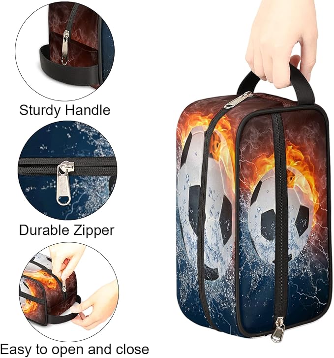 Bardic Fire Soccer Ball Portable Travel Toiletry Bag, Ice Fire Football Dopp Kit Cosmetic Organizer Makeup Bag Shower Shaving Bag for Men Women